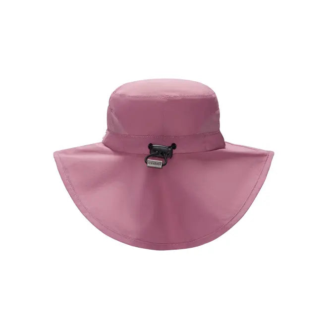 Stonz Explorer Hat Dusty Rose, baby wide-brim sun hat in pink with toggle clasp