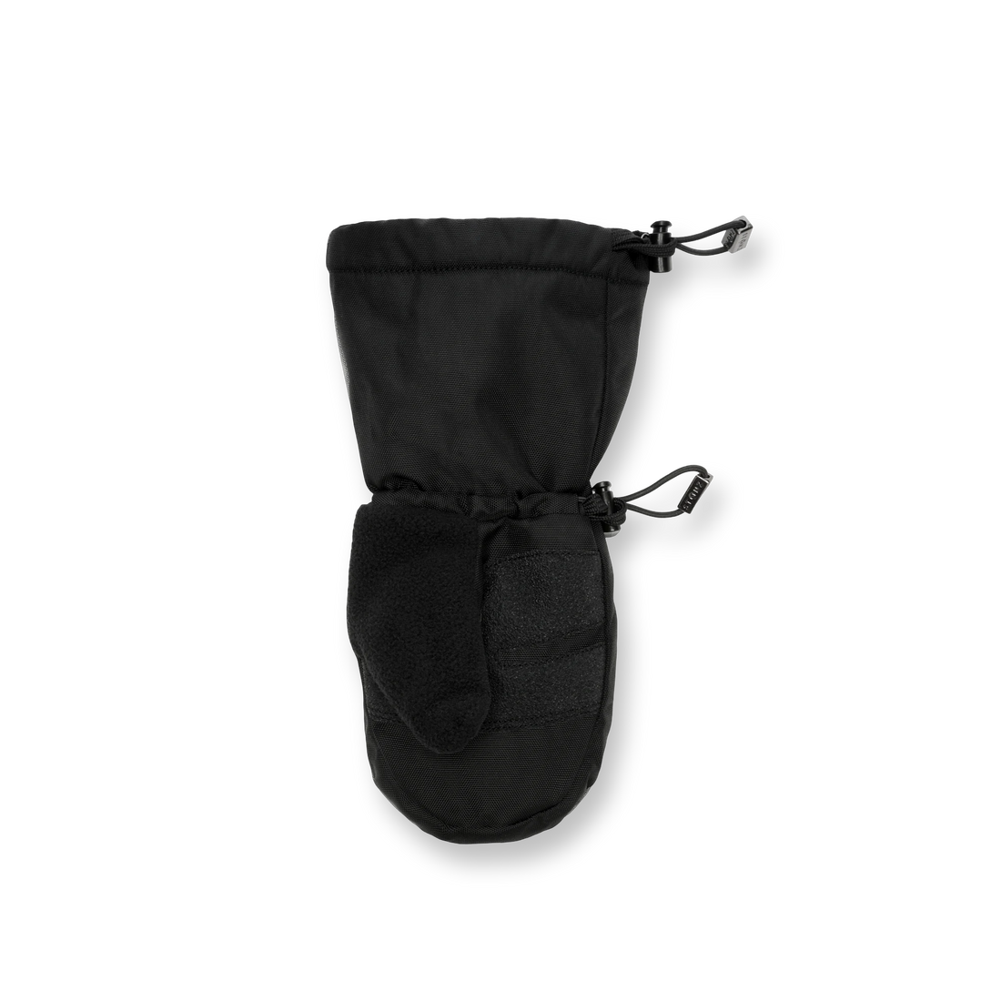 Palm-side view of a Stonz Black/Grey Snow Mitt with its separate thumb and long adjustable cuff.