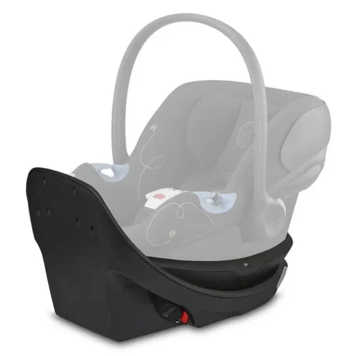 Studio product image of the Cybex Aton G Swivel Infant Car Seat Base in black, shown with swivel mechanism and red release lever.