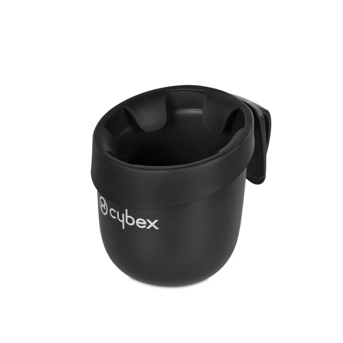 Studio product image of the Cybex Cup Holder Solution Series, black plastic cup holder accessory for Solution Series car seats.