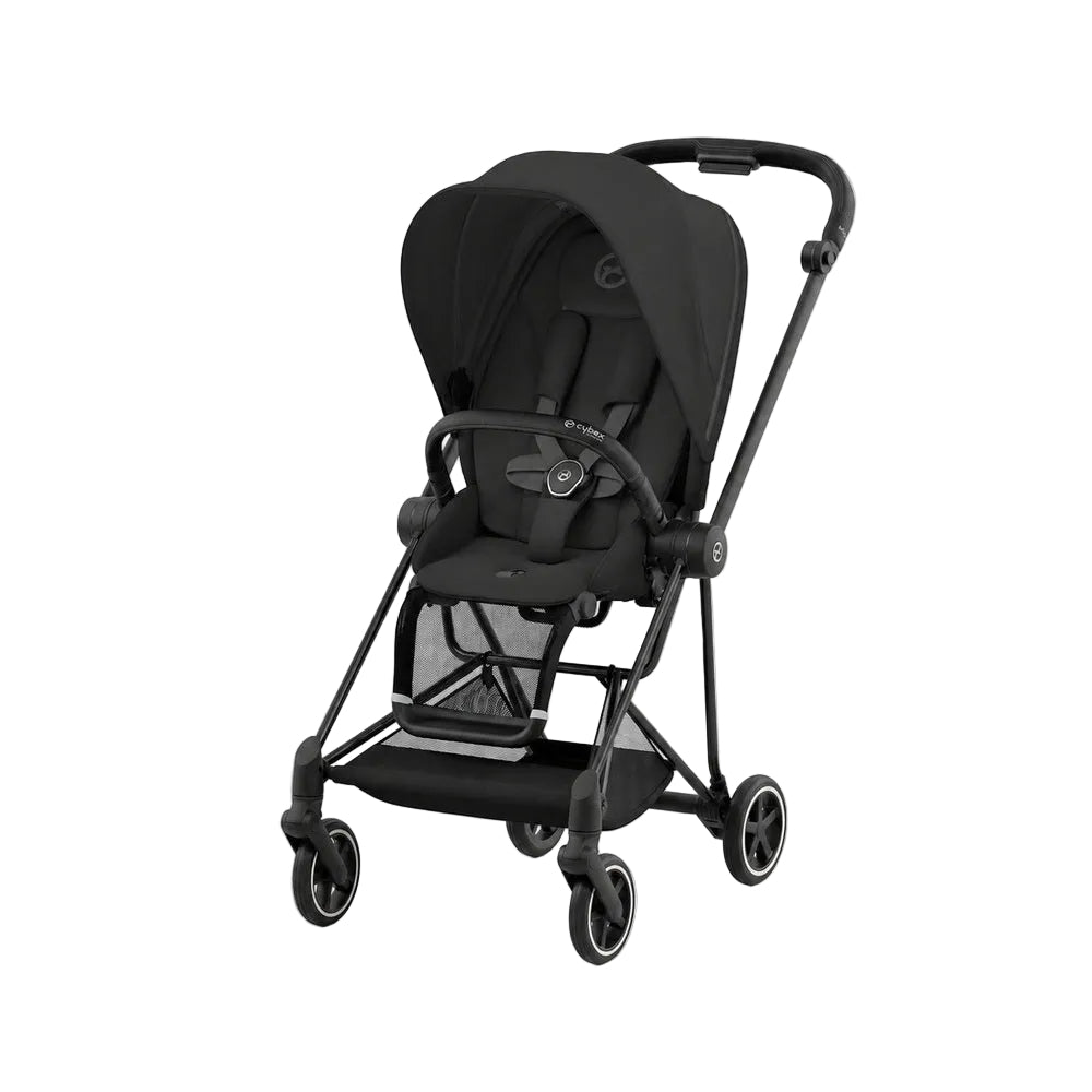 Studio product image of the Cybex Platinum Mios 3 Compact Stroller in black on white background.