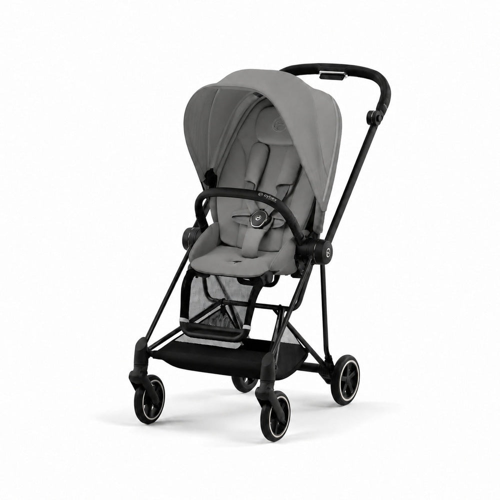 Studio product image of the Cybex Platinum Mios 3 Compact Stroller in gray with black frame on white background.