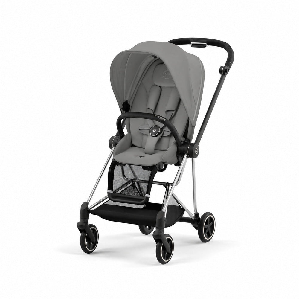Studio product image of the Cybex Platinum Mios 3 Compact Stroller in gray with canopy on white background.