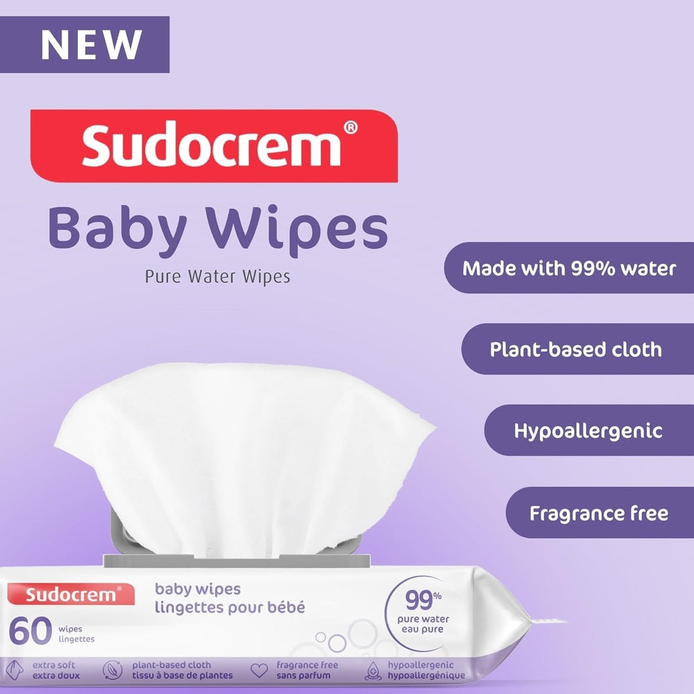 Sudocrem Pure Water Baby Wipes Wipes in White with purple packaging