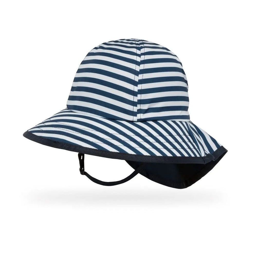 Sunday Afternoons Kids' Play Hat, navy and white striped sun hat with wide brim and chin strap