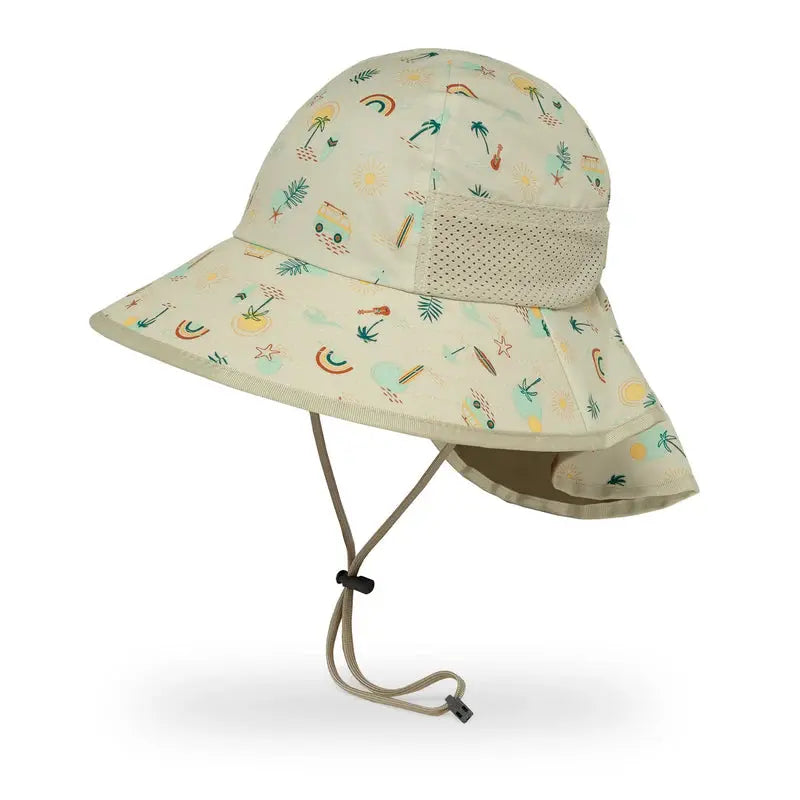 Sunday Afternoons Kids' Play Hat beige with playful prints, mesh panel and adjustable chin strap with cord lock