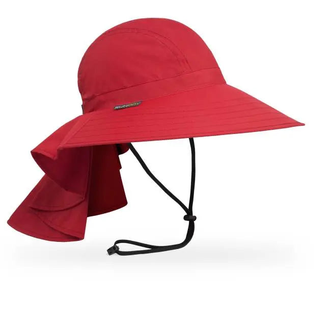 Sunday Afternoons Women's Sundancer Hat red wide-brim sun hat with neck flap and adjustable chin strap