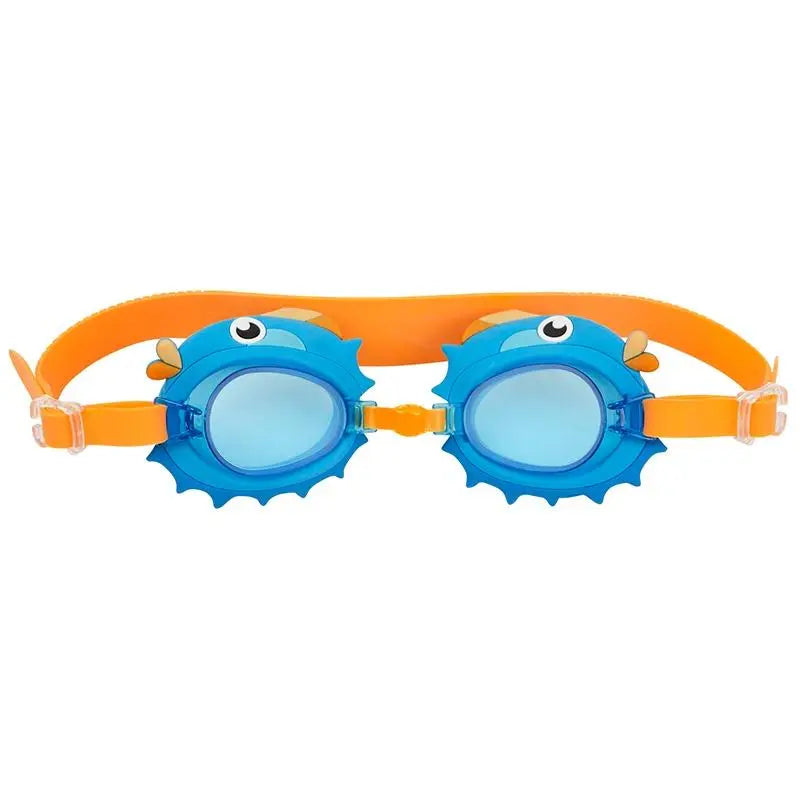 Sunnylife Swimming Goggles 3-9 for kids, blue fish-shaped lenses with orange adjustable strap pair