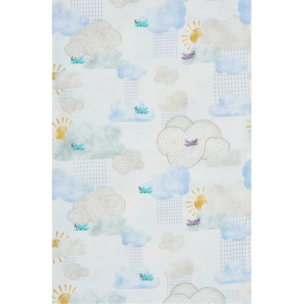 NEST DESIGNS Nest Designs Swaddle Blankie Fluffy Puffs embroidered suns airplanes and raindrops on textured clouds img 1/6