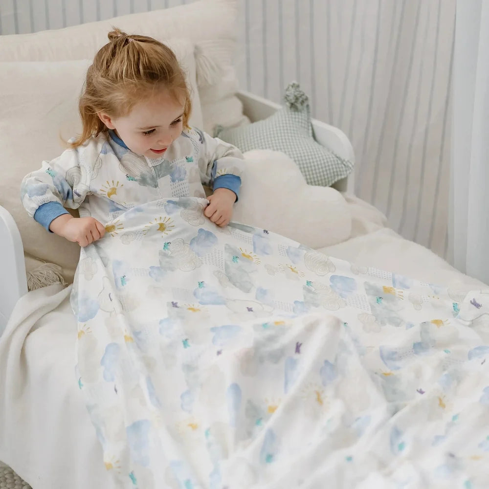 NEST DESIGNS Nest Designs Swaddle Blankie Fluffy Puffs watercolor weather pattern with matching pajama set img 4/6