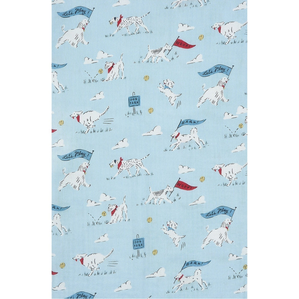 NEST DESIGNS Nest Designs Swaddle Blankie Puppy Park light blue fabric with illustrated dogs, park signs, and tennis balls img 1/6