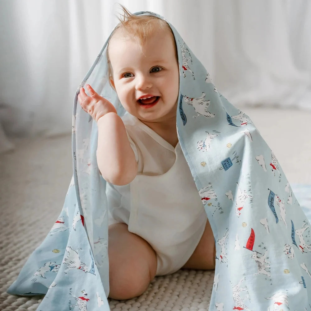 NEST DESIGNS Nest Designs Swaddle Blankie Puppy Park Light blue fabric with sailboats and lighthouse print img 3/6
