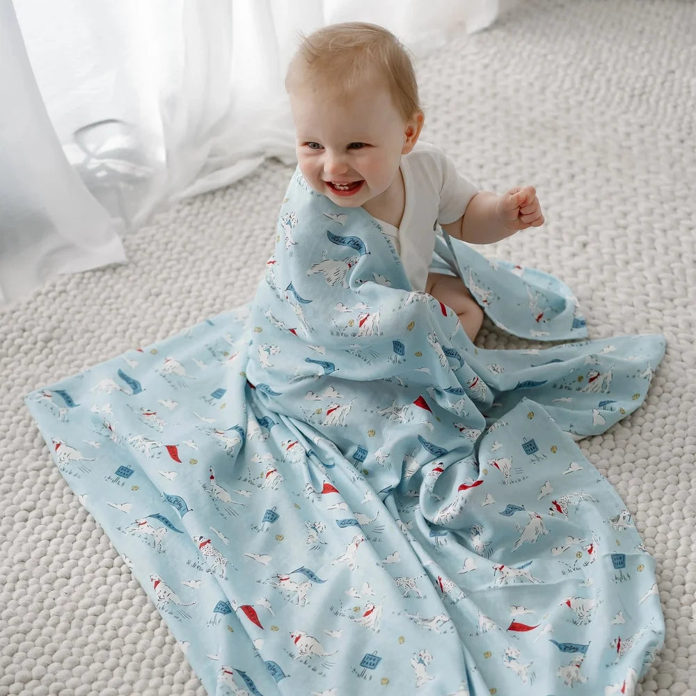 NEST DESIGNS Nest Designs Swaddle Blankie Puppy Park nautical print with dogs, sailboats, and beach houses img 5/6
