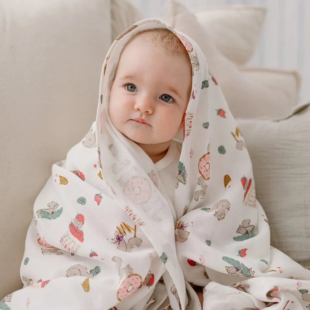NEST DESIGNS Nest Designs Swaddle Blankie Very Squirrelly printed with bears, snails, turtles, mushrooms in pastels img 3/6