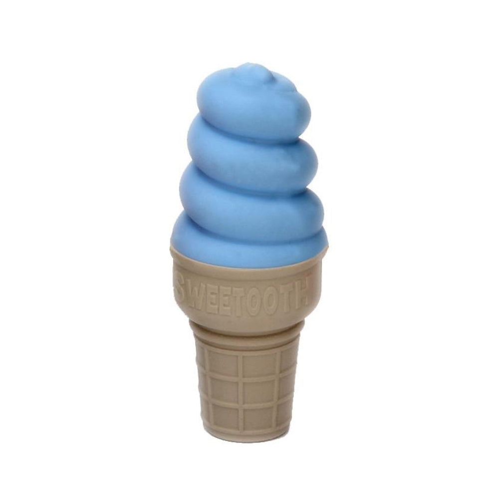 Sweetooth ice cream teether in blue swirl on beige cone, SWEETOOTH baby teething toy