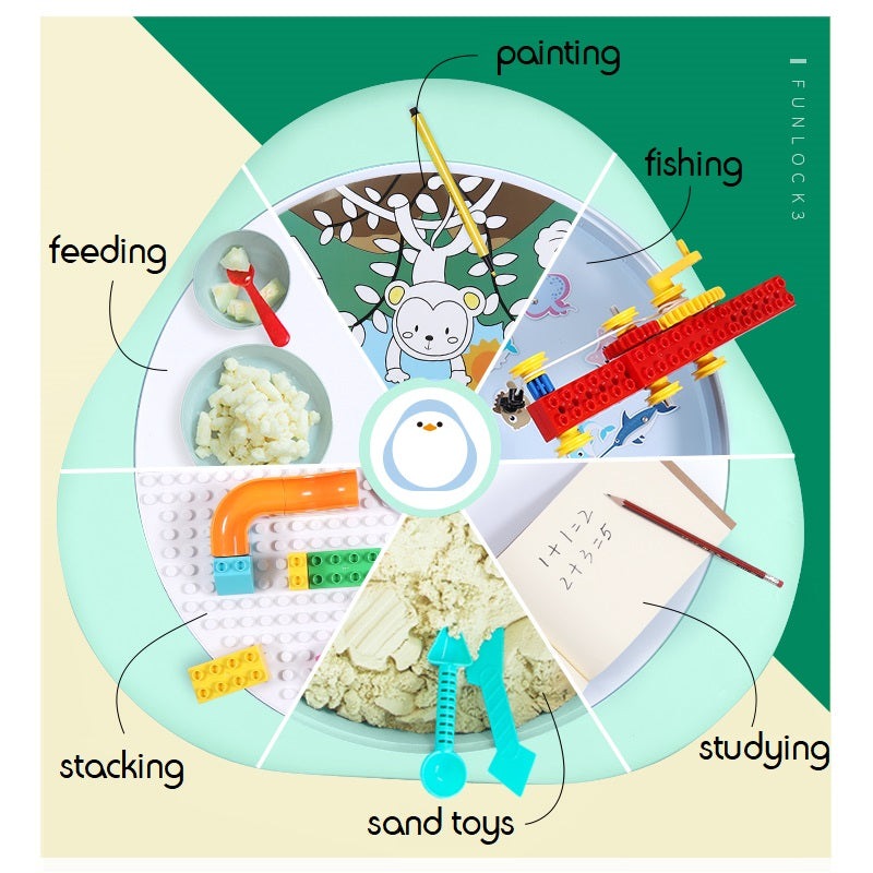 Table Plus 6In1 Play Table Set circular activity wheel with feeding, painting, fishing, studying and sand toys