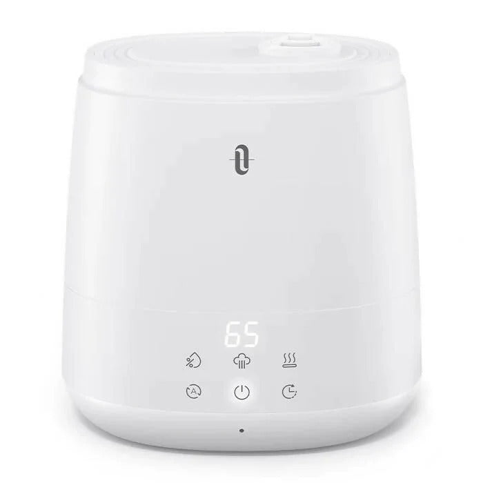 TAOTRONICS 6L Ultrasonic Humidifier with digital display and mist icons on a clean white surface.