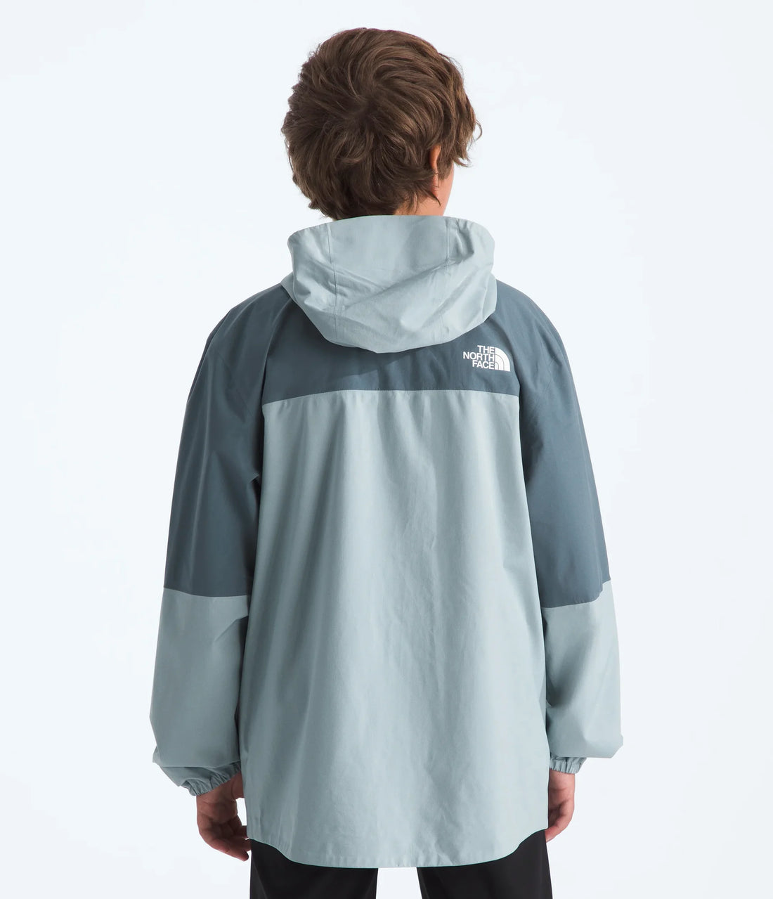The North Face Boys' & Girls' Hike Packable Shell - Frost Grey/Granite Grey - rear view on a model