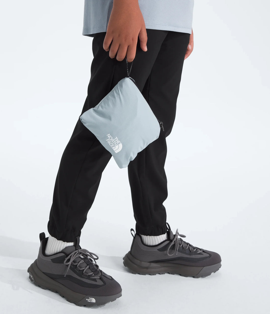 The North Face Boys' & Girls' Hike Packable Shell - Frost Grey/Granite Grey - shell stowed in its pocket