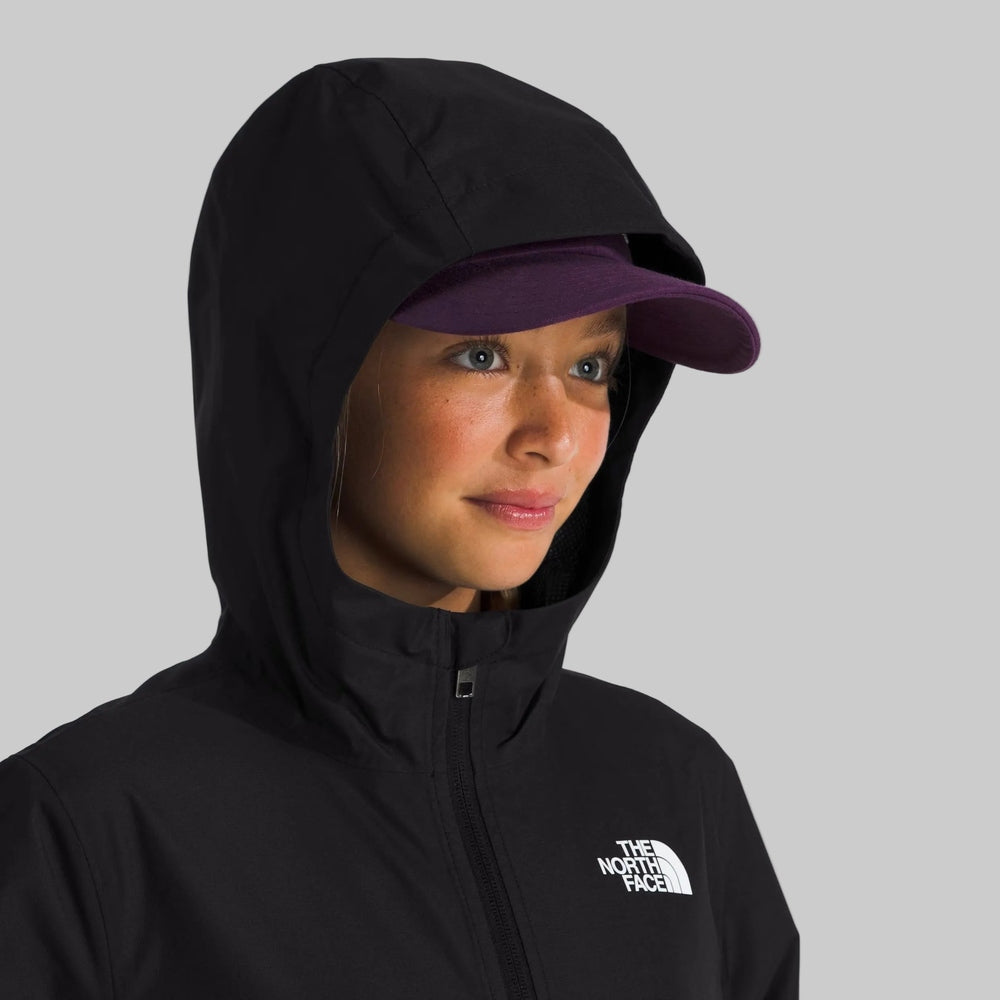 The North Face Zipline Rain Jacket in Black with hood and front zipper.