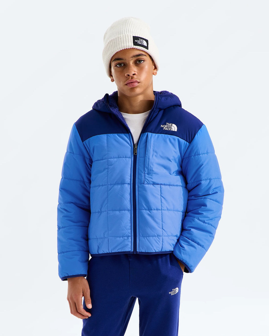 The North Face Boys' Reversible Shasta Full Zip Hooded Jacket - Active Blue/Bold Blue front view