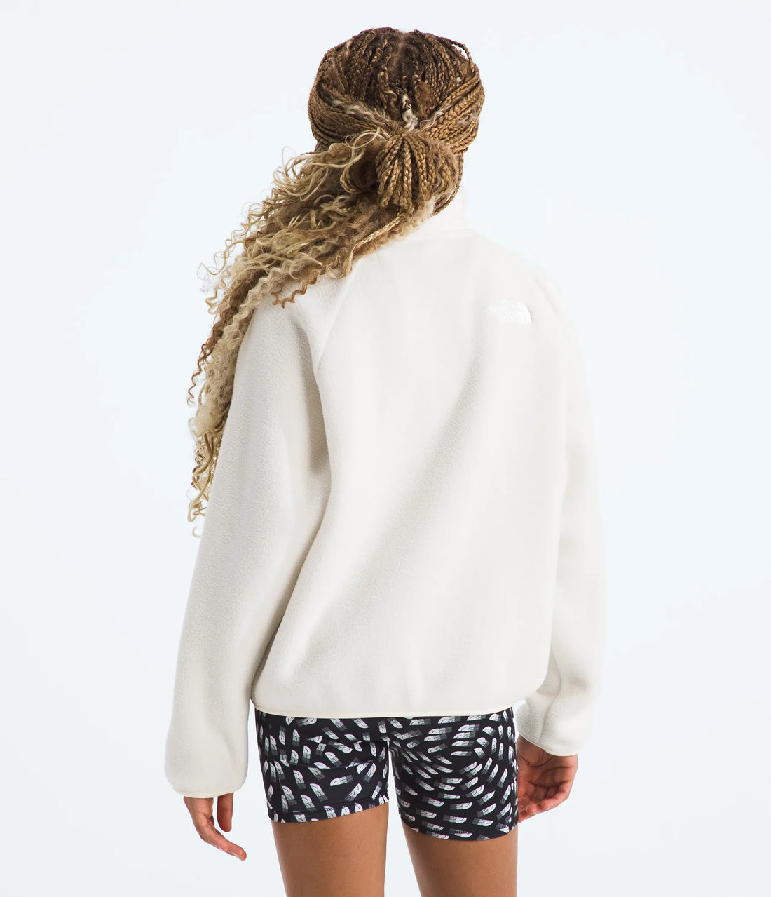 The North Face Girls' Yumiori Full-Zip Jacket - White Dune - rear view on a model
