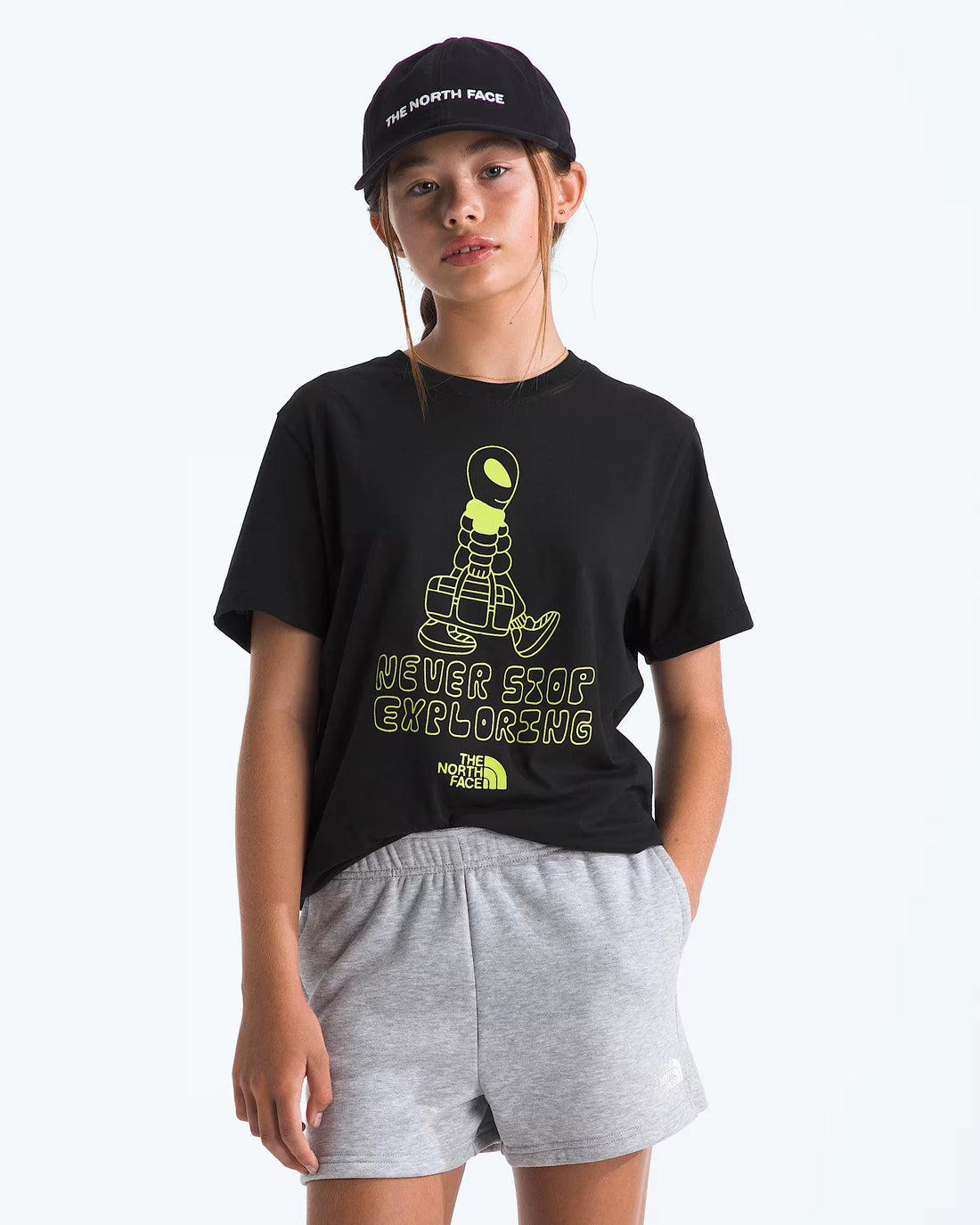 The North Face Kids' Celestial Drift Tee in TNF Black — second model front view