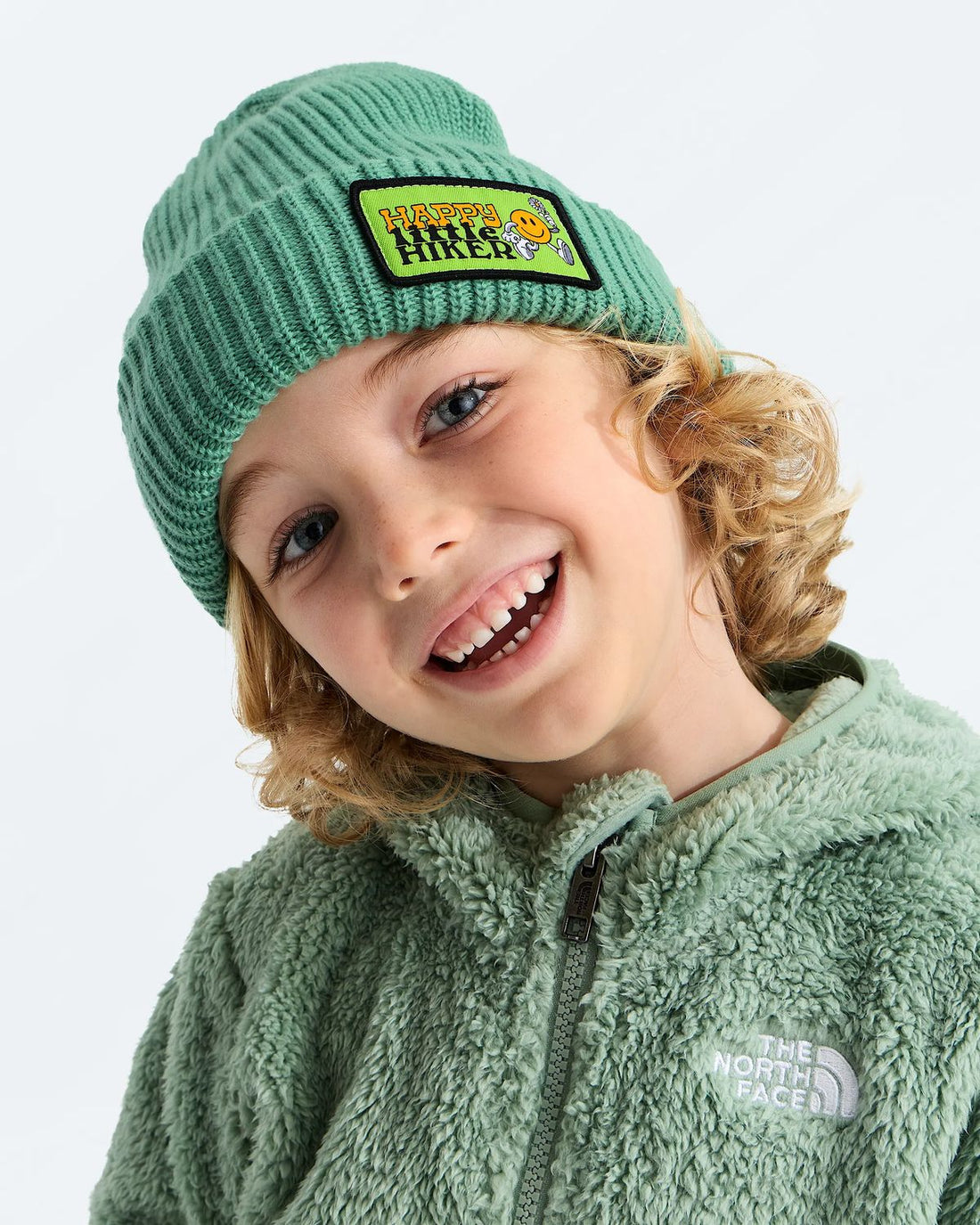 The North Face Kids' Salty Lined Beanie - Dimmed Algae/Hike Patch lifestyle view