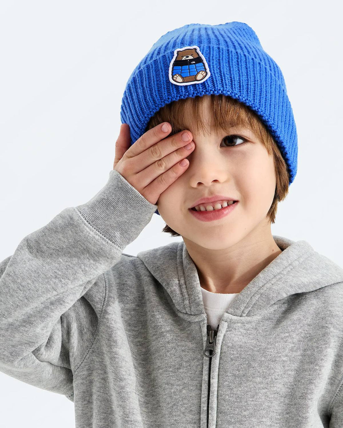 The North Face Kids' TNF™ Logo Box Cuffed Beanie in Active Blue/Nuptse Bear Patch - product view 2