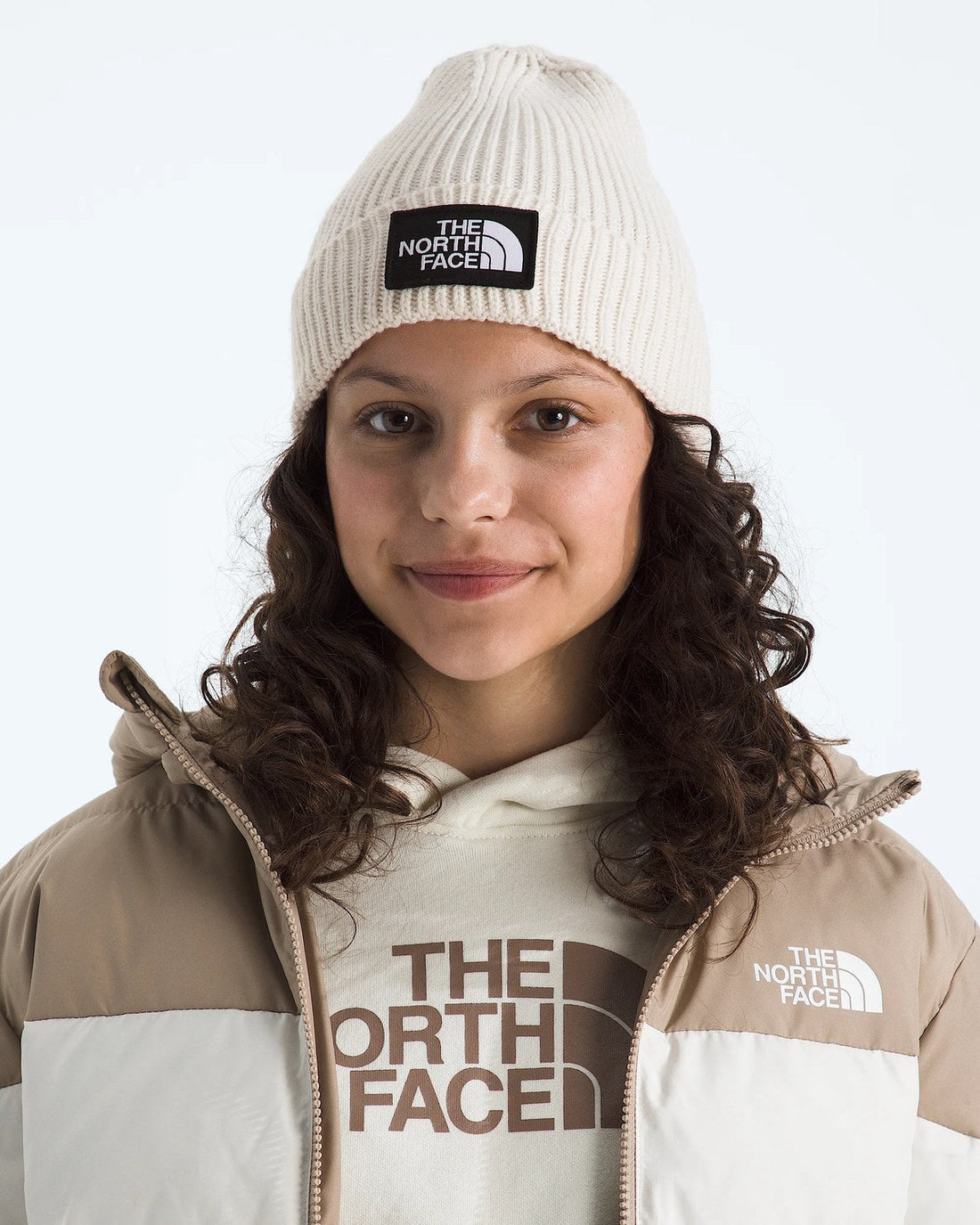 The North Face Kids' TNF™ Logo Box Cuffed Beanie in White Dune - product view 2