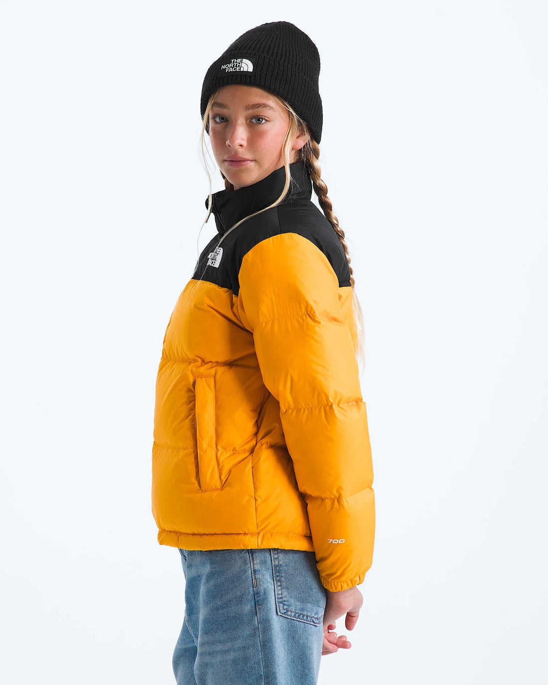 The North Face Teen 1996 Retro Nuptse Jacket in Summit Gold — model view 1