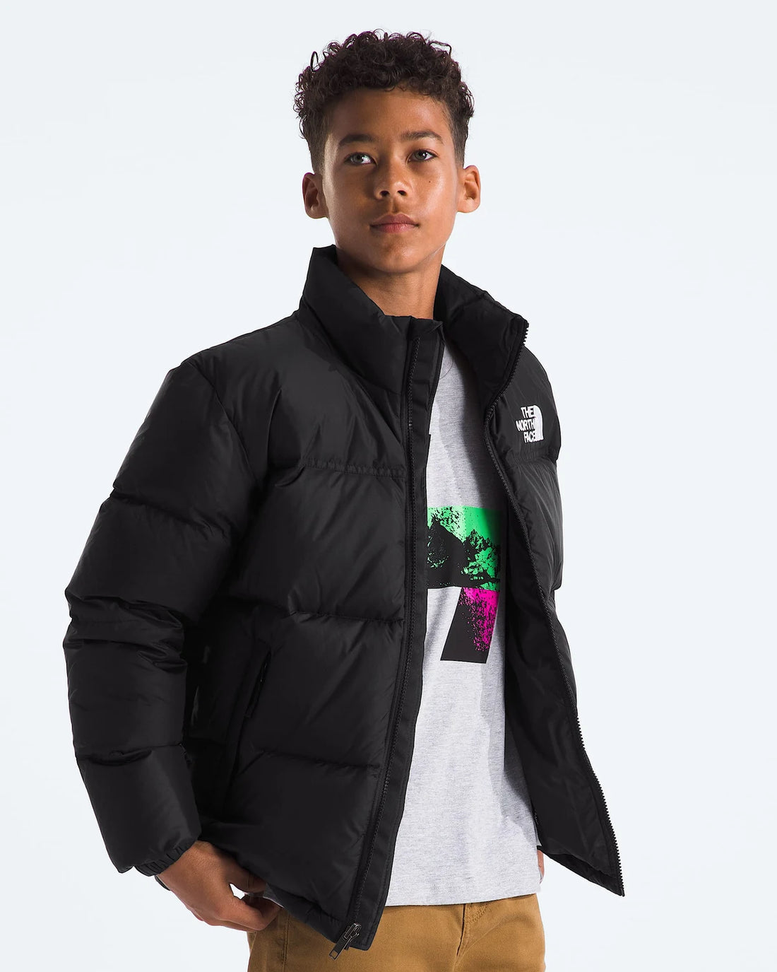 The North Face Teen 1996 Retro Nuptse Jacket in TNF Black — model view 1