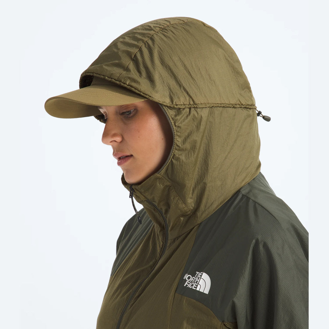 Official gallery — The North Face Women’s Ridgelite FUTUREFLEECE™ Wind Jacket - Cedar/New Taupe Green — hood detail view