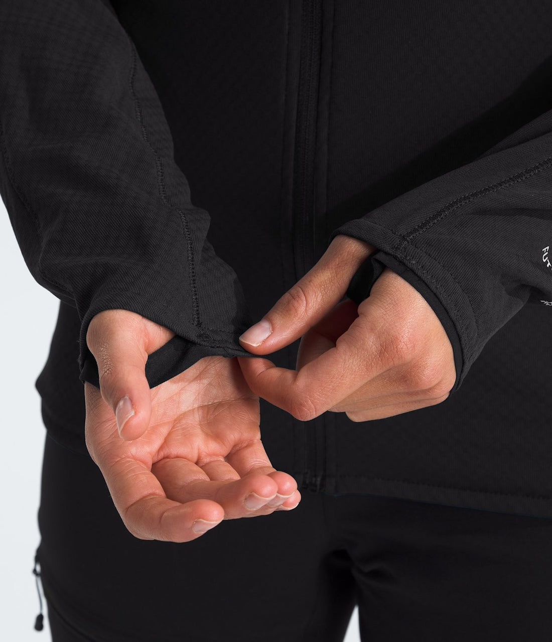 The North Face Women’s Summit Series FUTUREFLEECE Full-Zip Hoodie - TNF Black — thumb loop detail