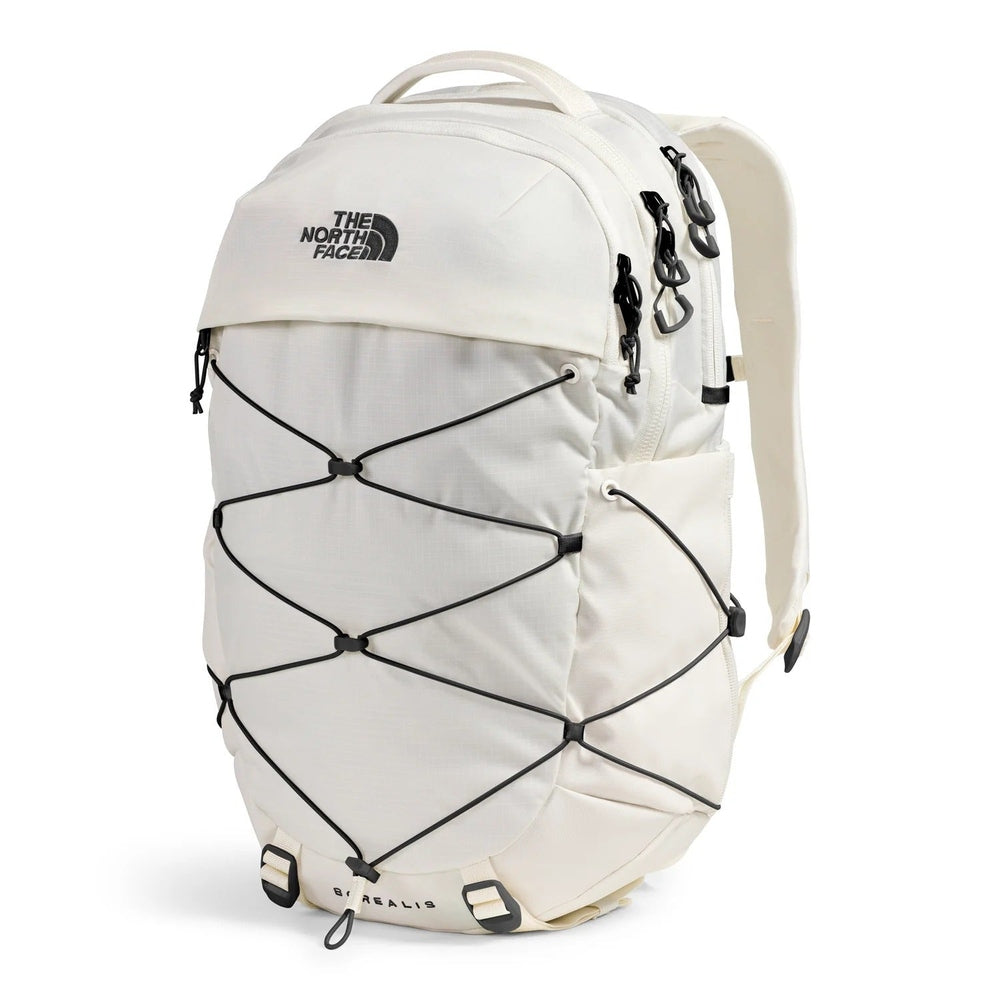 The North Face Borealis Backpack in Cream with black front bungee cords