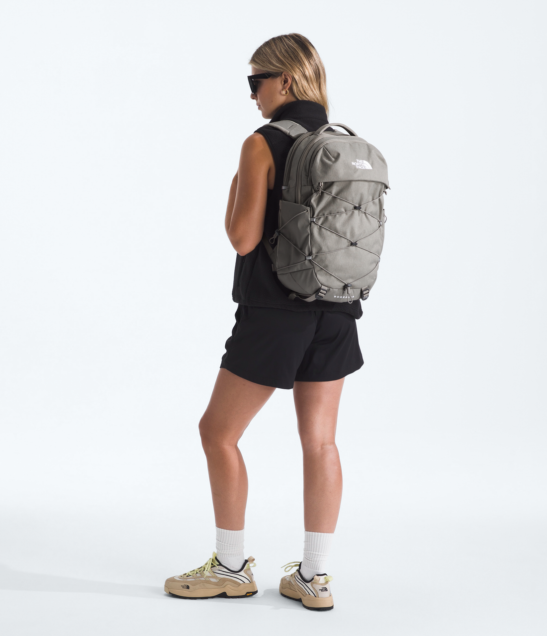 The North Face Women's Borealis Backpack - Stone Slab Light Heather/Stone Slab - worn on model
