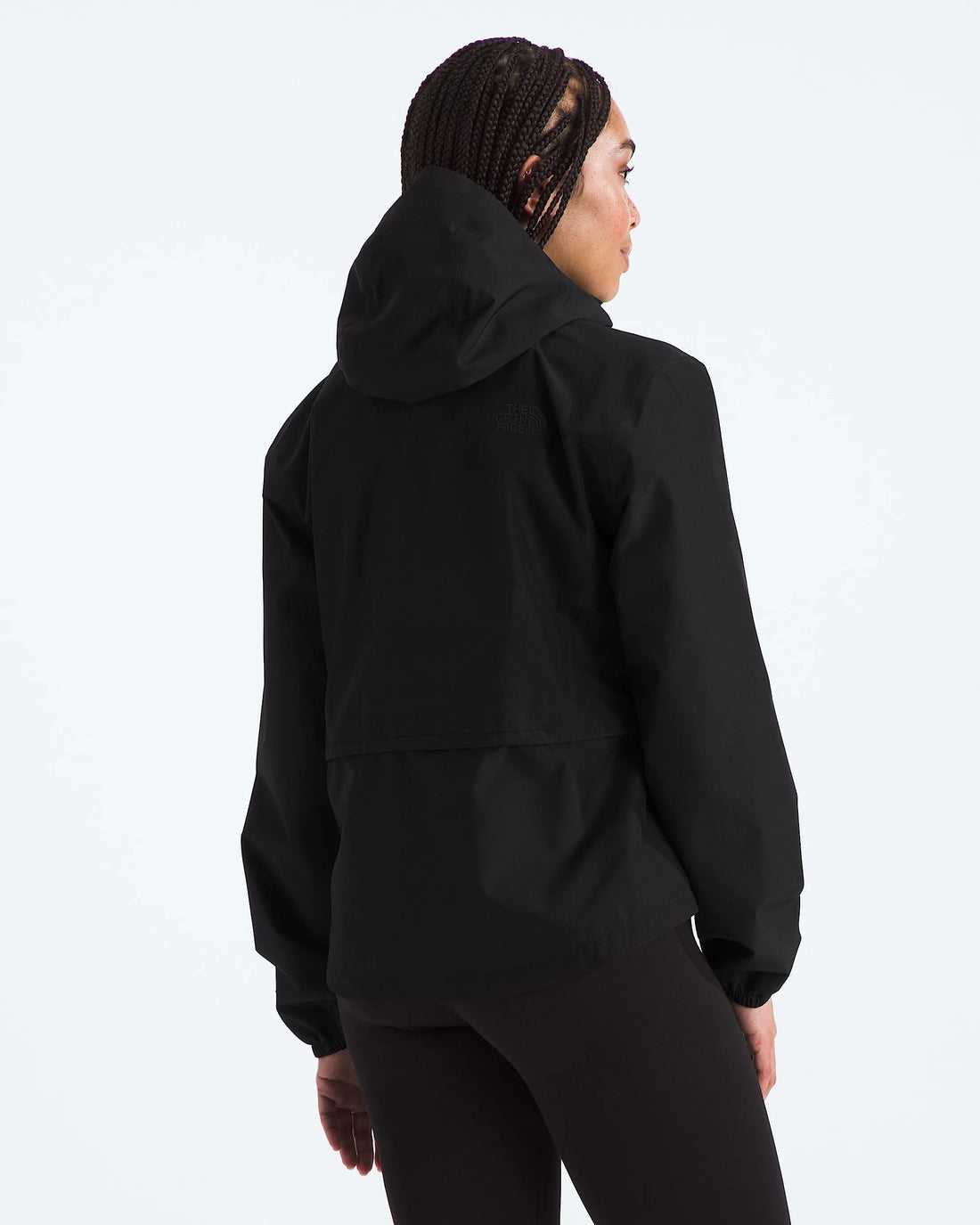 The North Face Women's Daybreak Rain Jacket in TNF Black, model back view