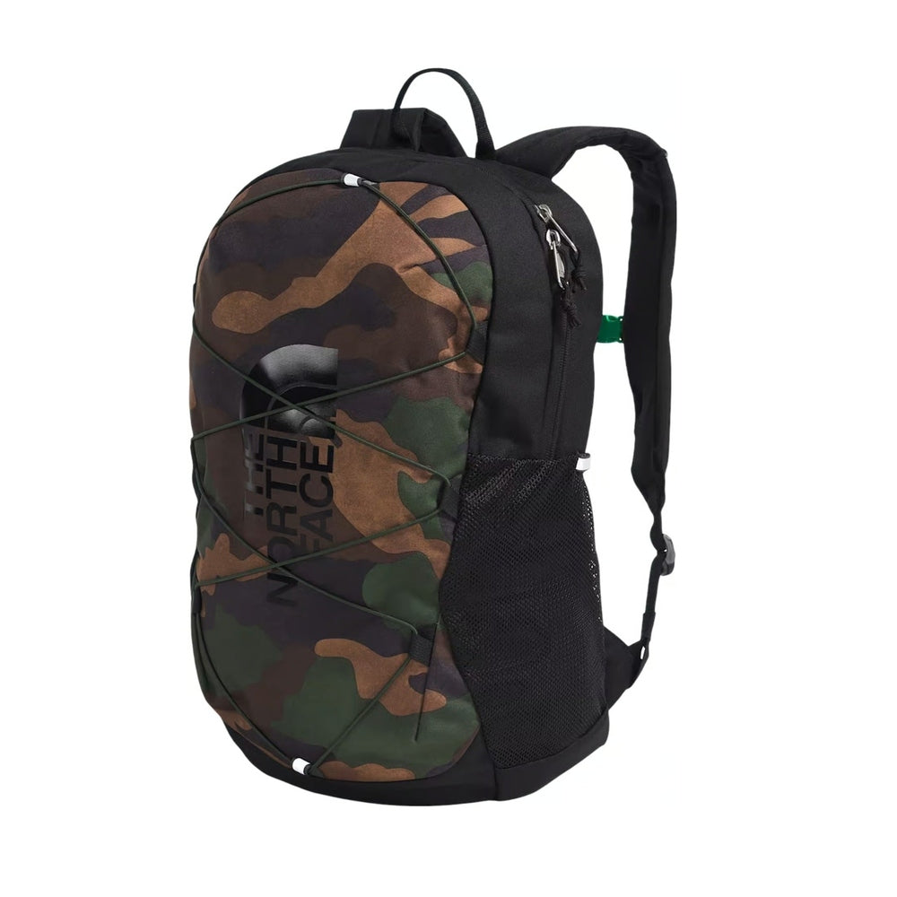 The North Face Youth Court Jester Backpack in Woodland Camouflage with front bungee and side mesh pocket