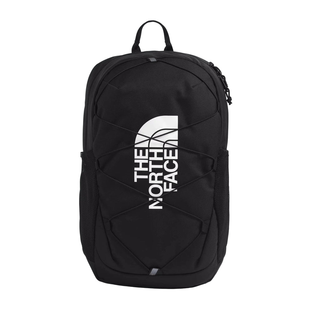 The North Face Youth Court Jester Backpack in Black with front bungee cords.