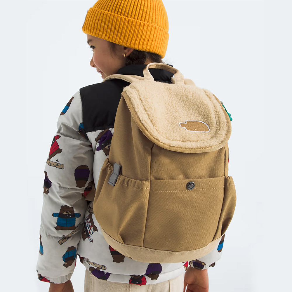 THE NORTH FACE The North Face Youth Mini Explorer Backpack sherpa fleece flap with snap closure and side pocket img 1/14