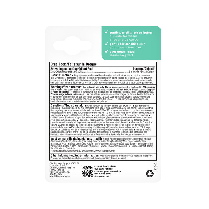 Think Kids mineral-based sunscreen stick SPF30, 18.4g from THINK