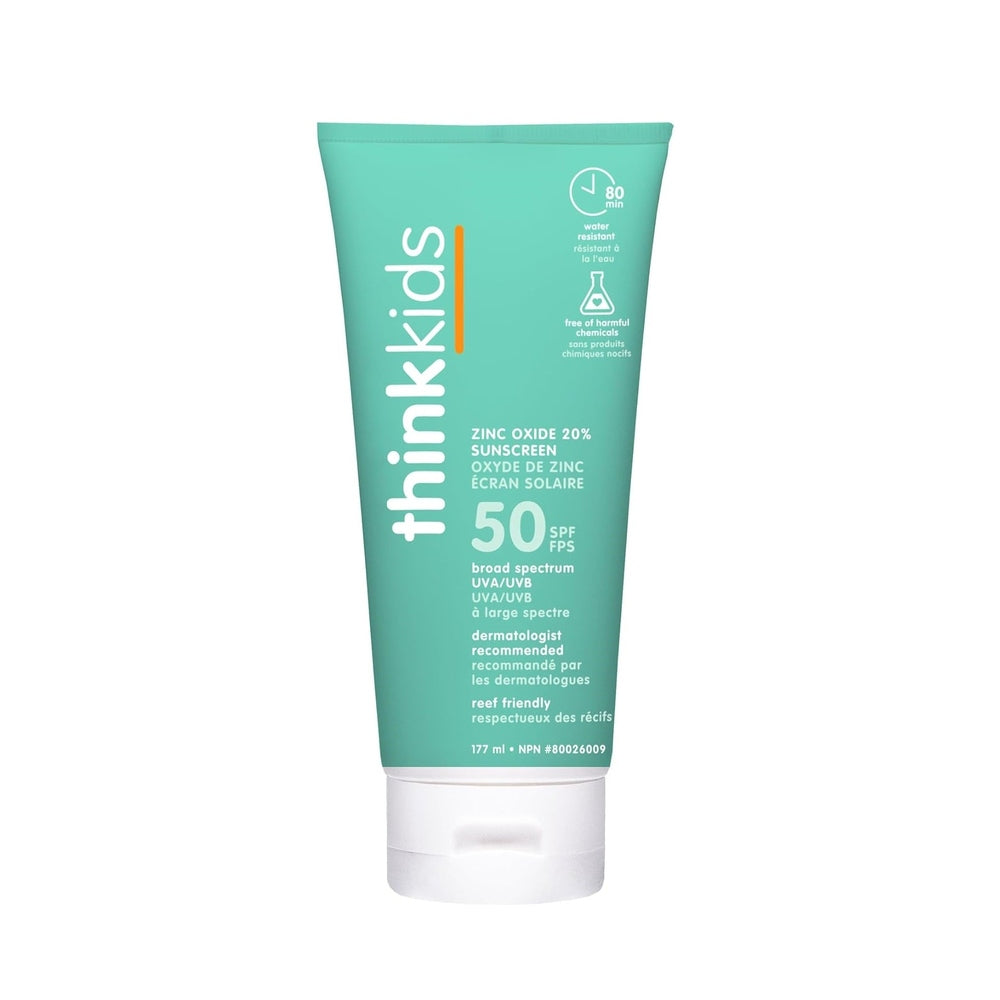 THINK Think Kids Mineral Sunscreen SPF 50 177 ml turquoise tube with white flip cap and 80 min water resistant img 1/3