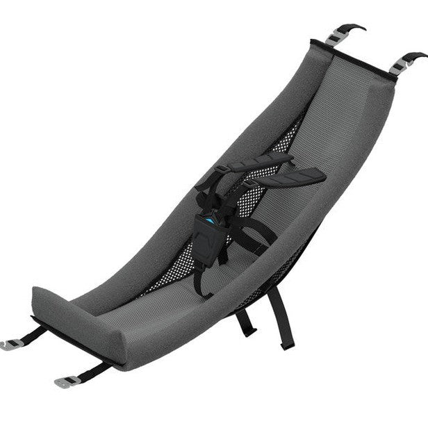 Thule infant sling for Chariot stroller in gray fabric with black harness and straps