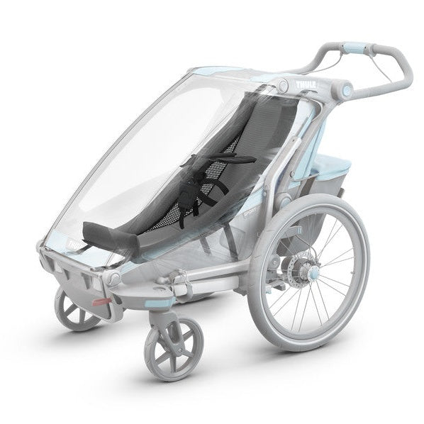 Thule Chariot infant stroller with clear canopy, light-blue trim and silver frame