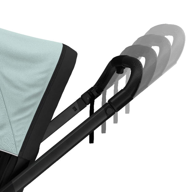 Thule Shine stroller with mint canopy, black frame, and adjustable handlebar
