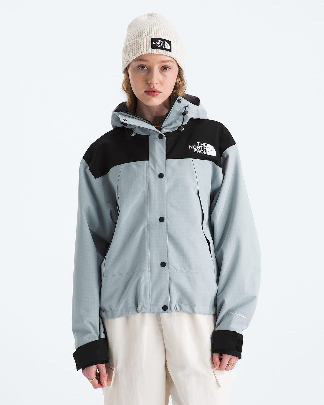 The North Face Women’s DRYVENT Mono Mountain Jacket, Frost Grey/TNF Black – Front view