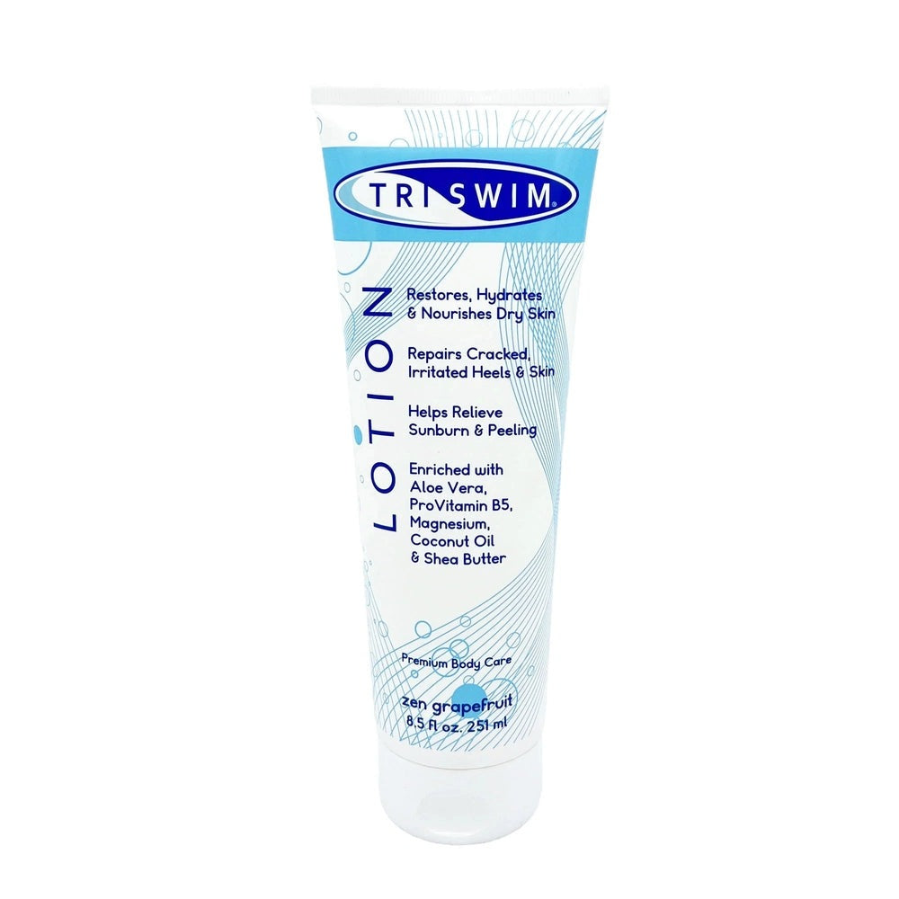 TRISWIM Lotion 251 ml white tube with blue label, aloe vera enriched, grapefruit scent
