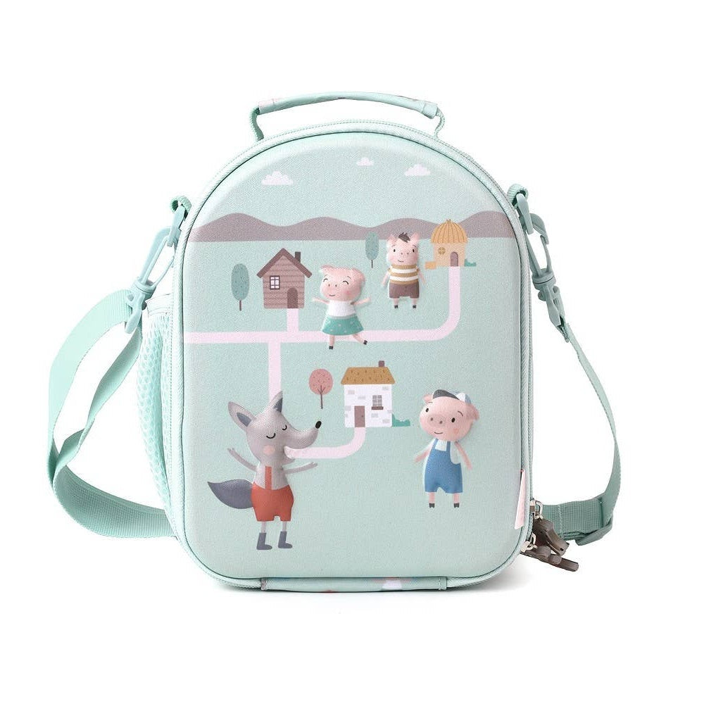 Tutete Kids 3D Thermal Snack Bag, light teal with whimsical animal illustrations
