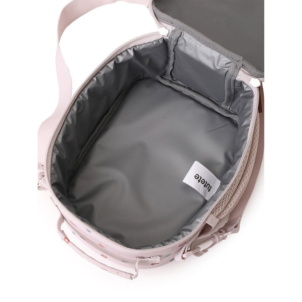 Tutete Kids 3D Thermal Snack Bag; pink exterior with gray insulated interior and brand tag