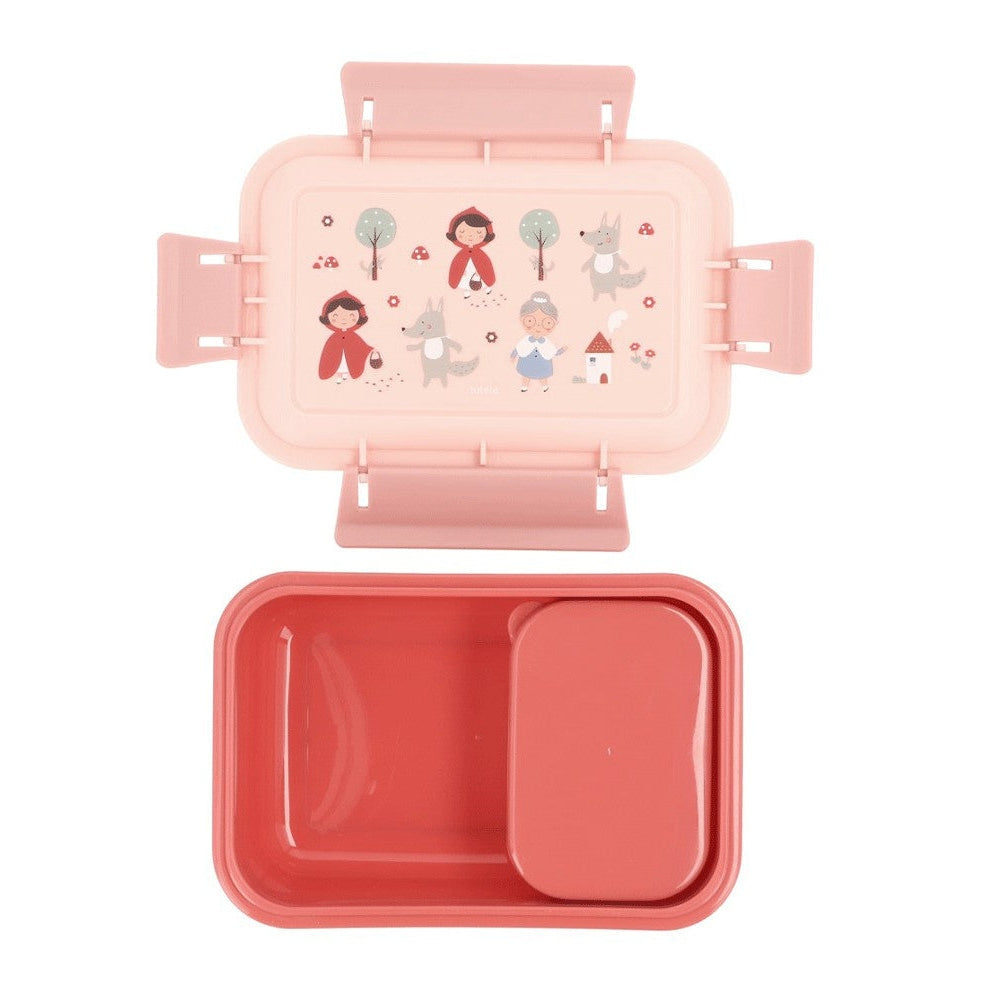 Tutete pink kids bento lunch box with illustrated forest lid and two compartments